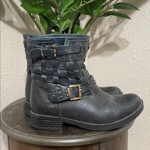 Miz Mooz Shane buckle Black Leather Ankle Boots